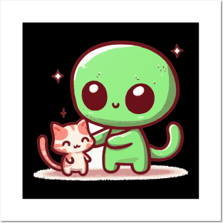 Alien hugging cat funny Posters and Art